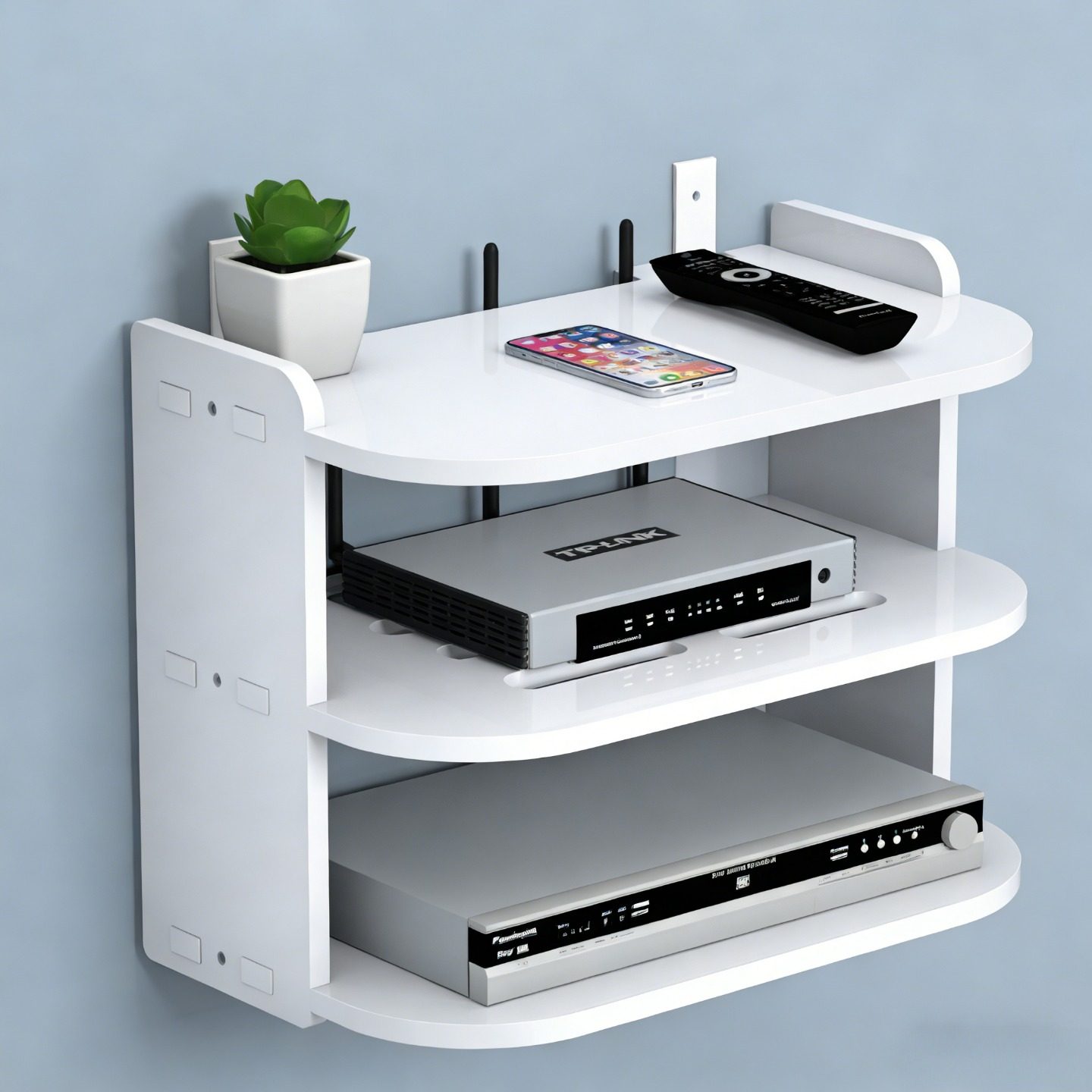 路由器放置架客厅免打孔电视墙上wifi机顶盒置物架收纳盒壁挂卧室