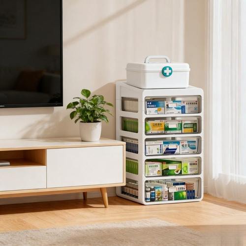 透明药箱家用药品药物收纳柜抽屉式桌面收纳盒学生宿舍多层医疗箱