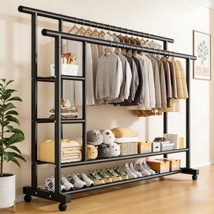 特粗双杆移动宿舍衣帽架特厚衣架落地式家用卧室阳台挂衣架子简约