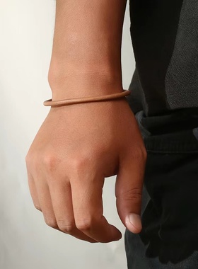 跨境爆款饰品皮绳手链钛钢磨砂磁扣手链棕色男士小众手环