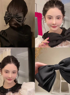 MONA同款大号黑色蝴蝶结复古温柔法式少女百搭发夹顶夹气质发饰