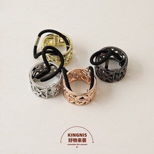 欧美镂空字母金属马尾扣发饰女士合金扎头发皮筋高档发圈