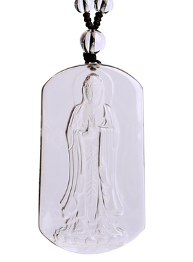天然白水晶观音菩萨吊坠平安牌