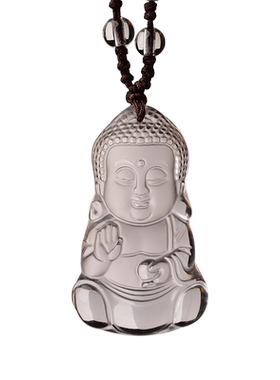 天然白水晶吊坠挂件男士项链笑佛弥勒佛女玉佛挂坠儿童宝宝护身符