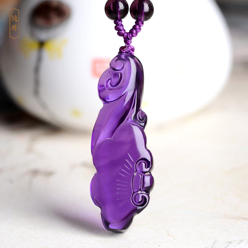 天然紫水晶如意吊坠女项链本命年平安挂件毛衣链饰品轻奢小众礼物