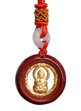 正品原矿朱砂足金镶嵌观音菩萨吊坠男女项链弥勒佛本命年金佛挂件
