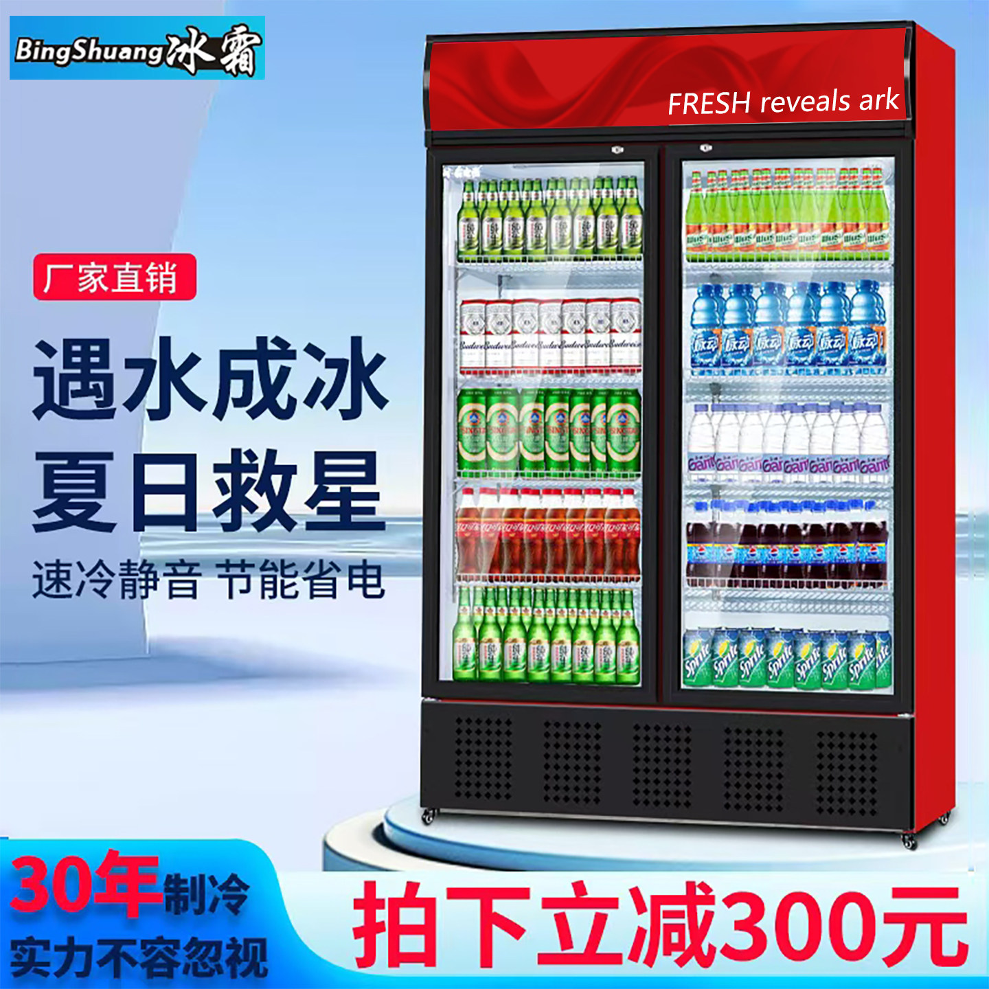 冰霜饮料展示柜冷藏柜商用单双开门保鲜柜超市立式冷饮冰柜啤酒柜