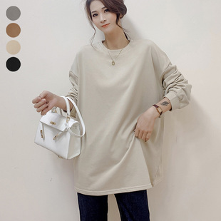 实拍日韩新品 春夏新款女式纯色宽松中长款卫衣女休闲纯棉上衣女