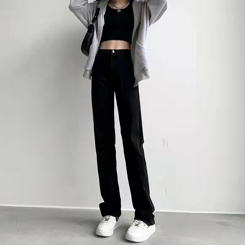 满85元减10元 黑色直筒牛仔裤女春夏季2022新款高腰显瘦高个子百搭宽松烟管裤子