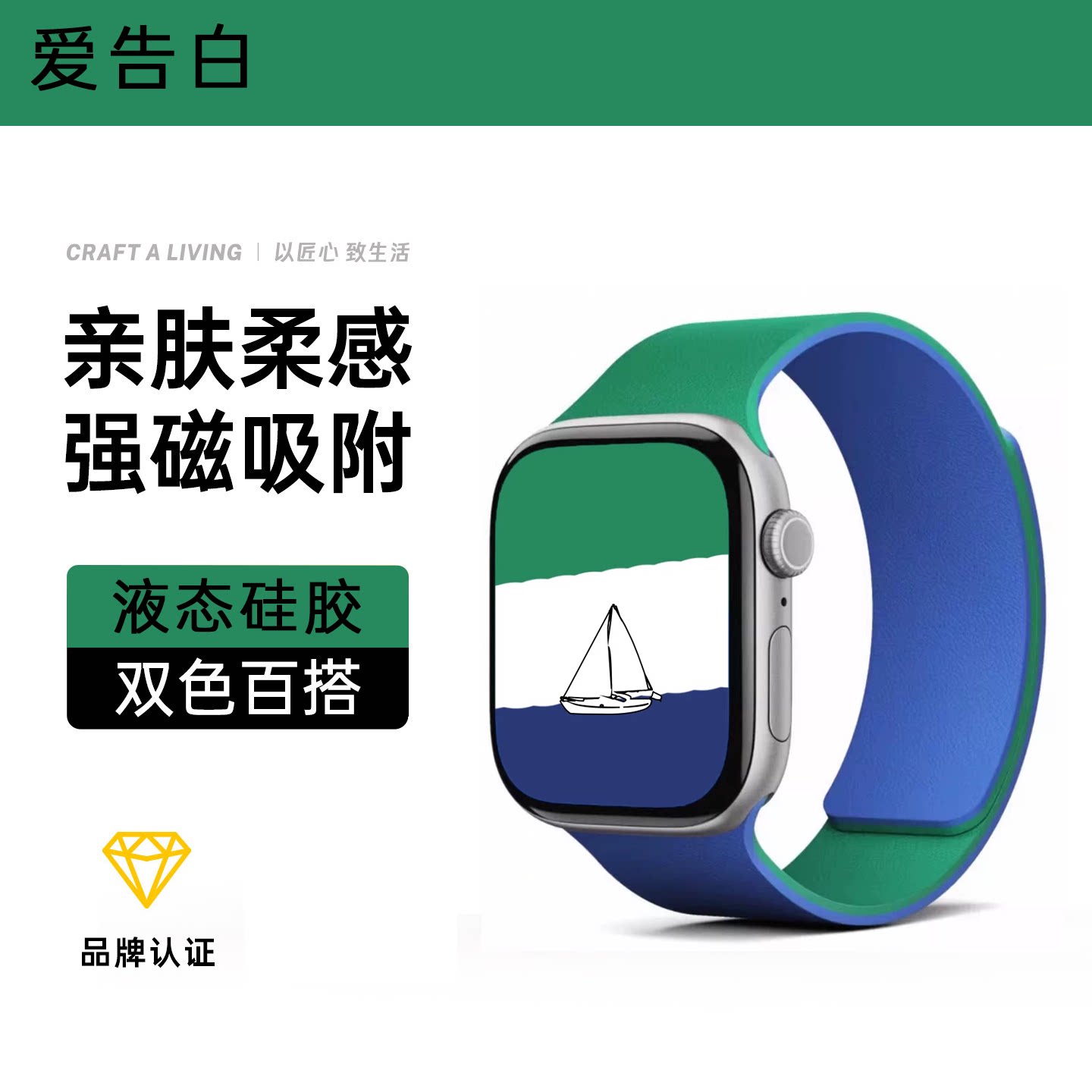 适用于苹果s12表带磁吸硅胶双色图片