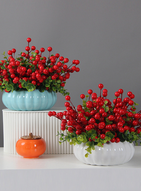 收银台酒店餐桌家居装饰假花红红火火摆件冰箱空调红果冬青果摆设