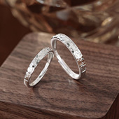 S999纯银足银碎碎冰戒指一对男女款 龙鳞碎冰冰足银对戒情人节