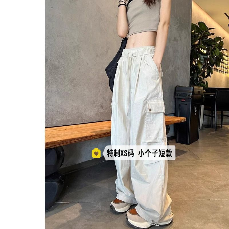 米灰色冰丝工装裤女夏季薄款2025年新款阔腿美式速干运动伞兵裤子