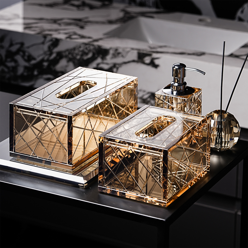 意式极简家用水晶玻璃纸巾盒