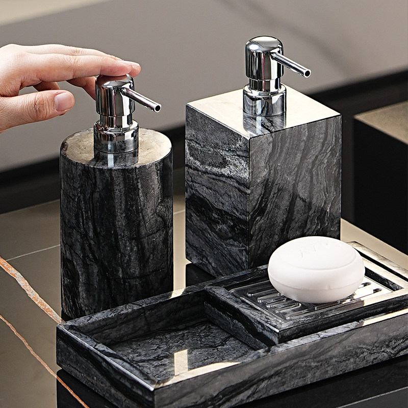 大理石乳液器卫浴洗手液洗发水沐浴露高级酒店风分装瓶肥皂盒套装