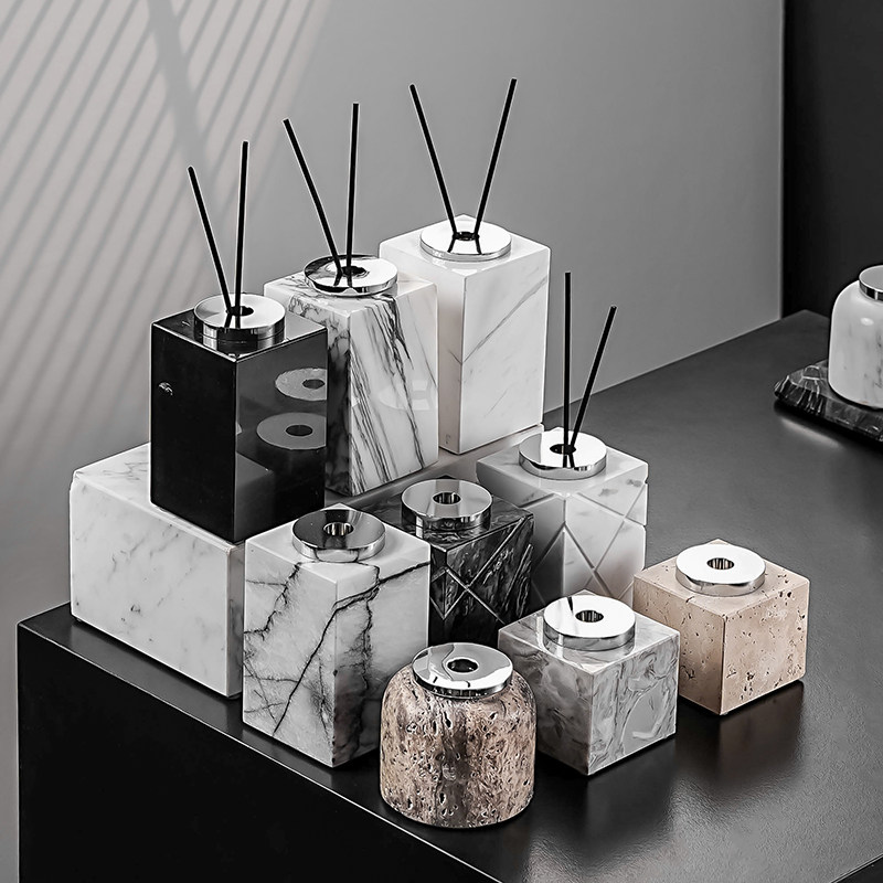 高档大理石香薰瓶摆件酒店售楼部卫生间香水扩香器浴室内香氛空瓶