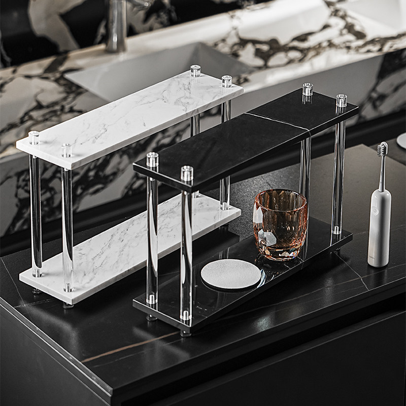 大理石卫生间双层置物架洗手台面用品放置架子高档化妆护肤品收纳