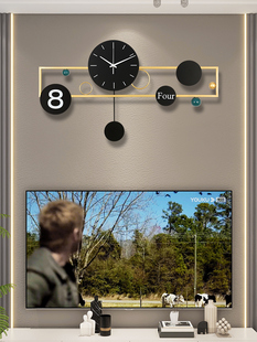 家用艺术时钟免打孔餐厅现代简约大气石英钟 钟表挂钟客厅创意横款