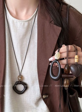 复古新中式圆环吊坠项链女高级感轻奢小众长款毛衣链秋冬挂脖配饰