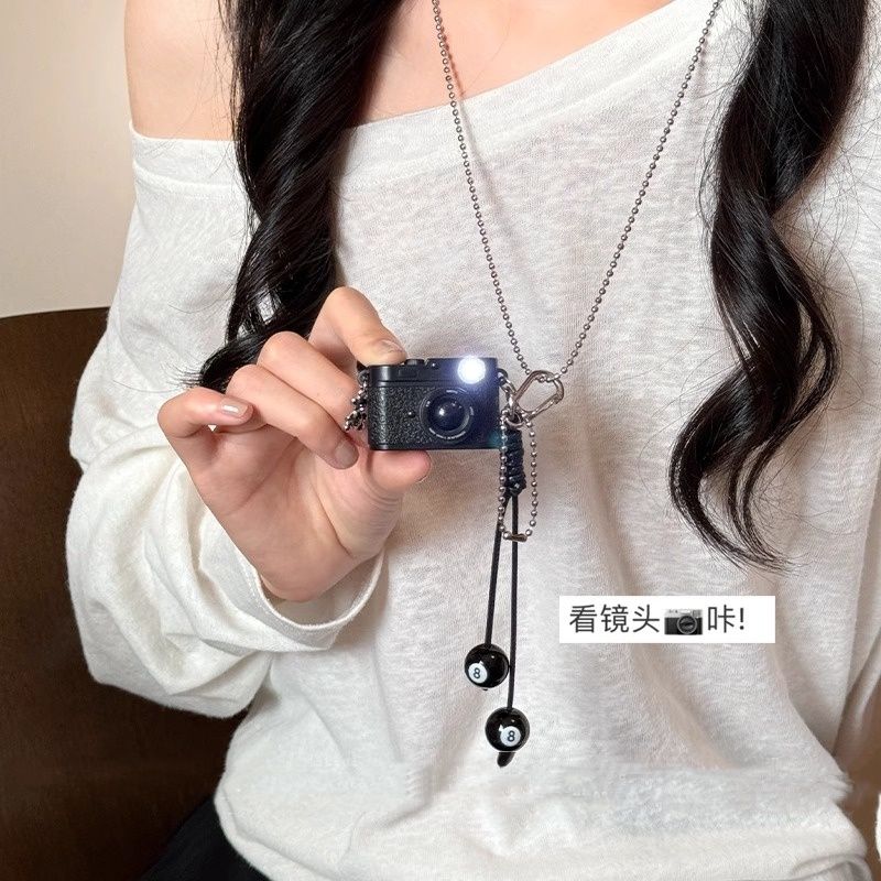 咔嚓闪光相机吊坠项链女复古个性嘻哈长款卫衣链独特设计百搭配饰