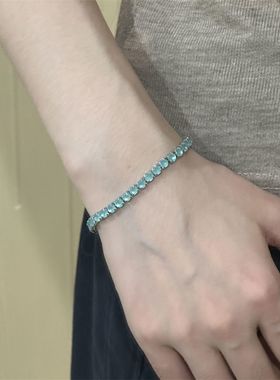 FIXOOFIX夏日清凉感湖蓝色排钻手链高级感气质韩系冷淡风小众手环