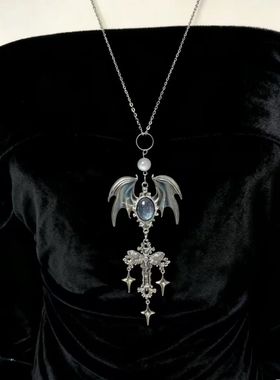 哥特恶魔亚文化蝙蝠十字架原创颈链项链毛衣大号翅膀lolita项链
