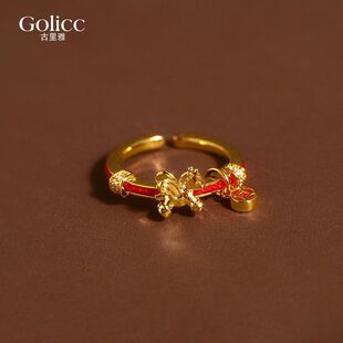 马年沙金红绳小马开口食指戒指女士旺财运马上有钱2026本命年指环