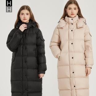 2024冬季新款秋羽绒服女明星同款宽松加厚中长款过膝白鸭绒外套潮