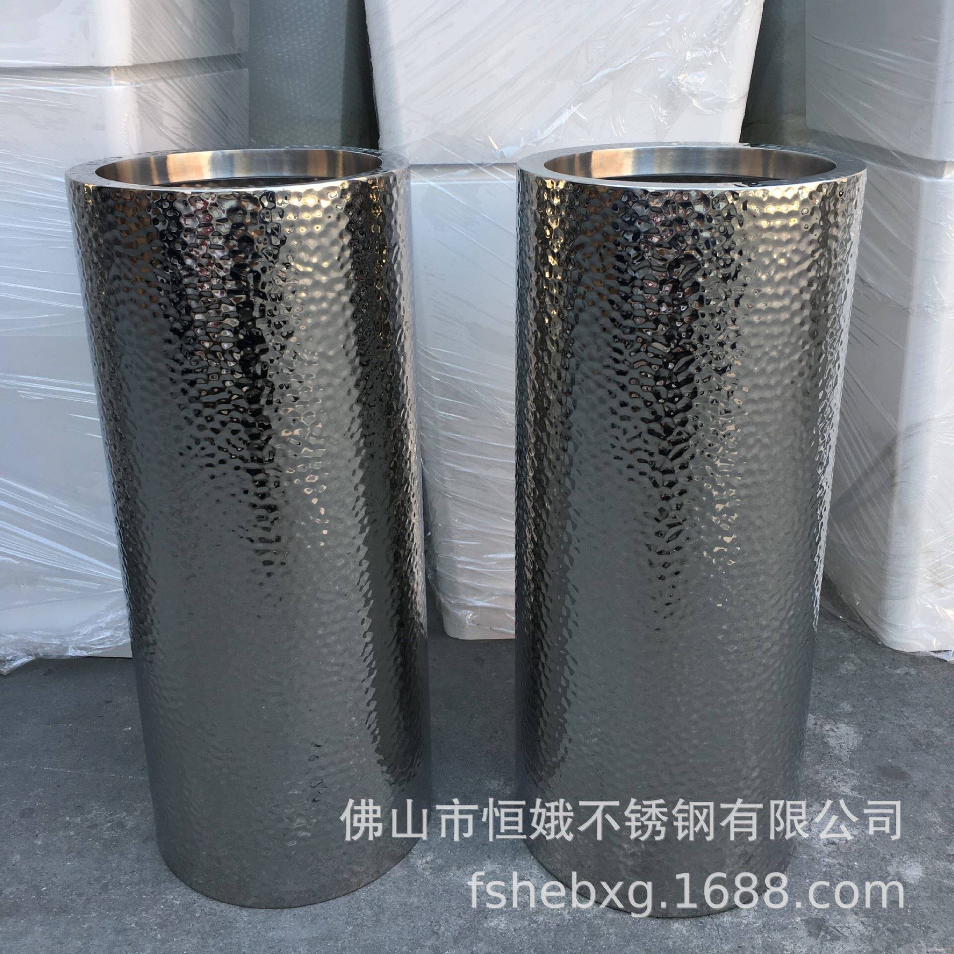 304鱼鳞纹不锈钢花瓶 出口标准圆柱桶 商场酒店大厦花盆