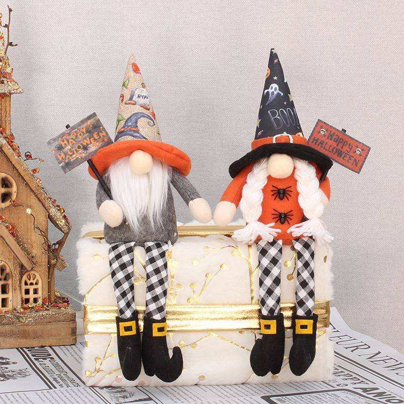 万圣节新款装饰用品布艺侏儒公仔软腿坐姿鲁道夫无脸娃娃地精摆件