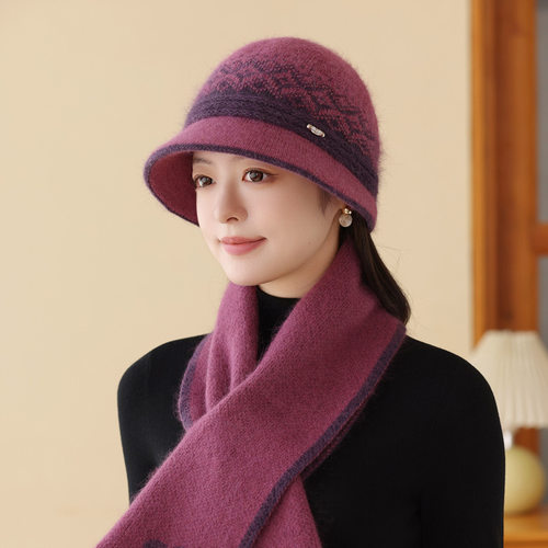 针织盆帽老太太奶奶护耳保暖兔