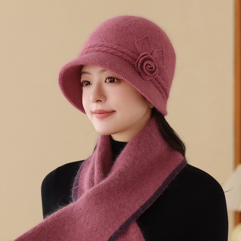 加厚保暖中老年帽子秋冬立体花朵