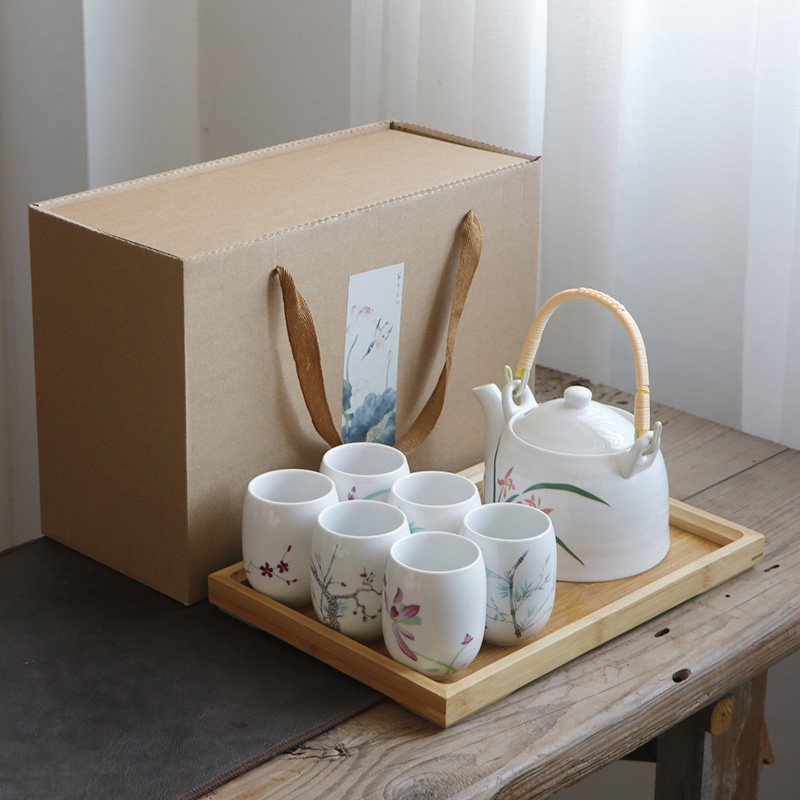雅致新中式茶具套组兰花景德镇陶瓷家用茶壶茶杯整套大号提梁茶壶