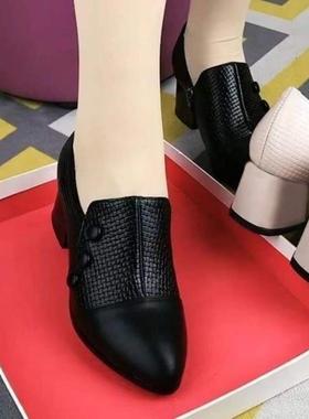中跟黑色上工作小班皮鞋粗跟女2025新款春妈妈季鞋百搭爆款单鞋鞋