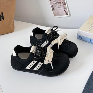 圆甘头复厚底德训鞋女休2025款新款秋季闲运动超火阿鞋608古3