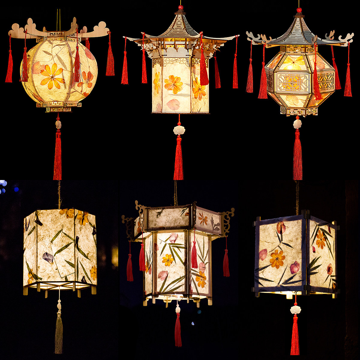 中秋节灯笼diy手工制作材料 儿童手提花灯非遗花草纸古风宫灯装饰