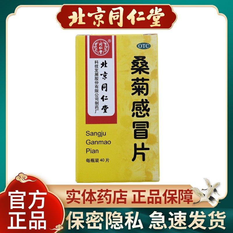 同仁堂桑菊感冒片40片/盒疏风清热宣肺止咳头痛咳嗽口干咽痛正品