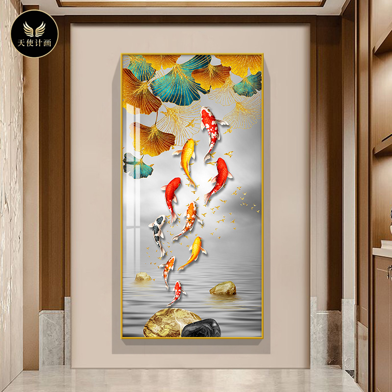 新中式玄关装饰画鱼图大气竖版客厅画年年有余壁画走廊尽头挂画图片