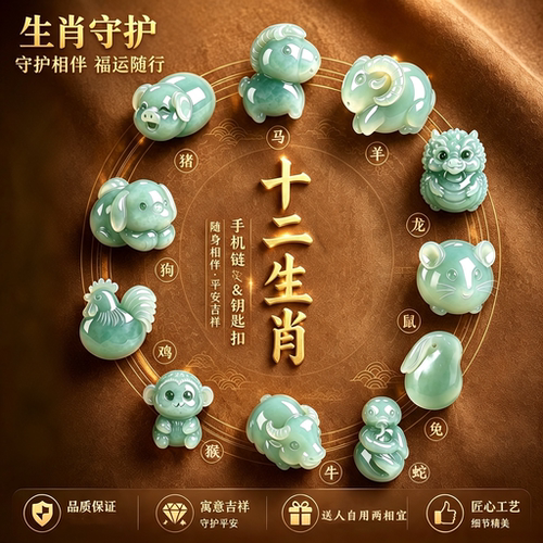 天然和田玉十二生肖手机钥匙挂件