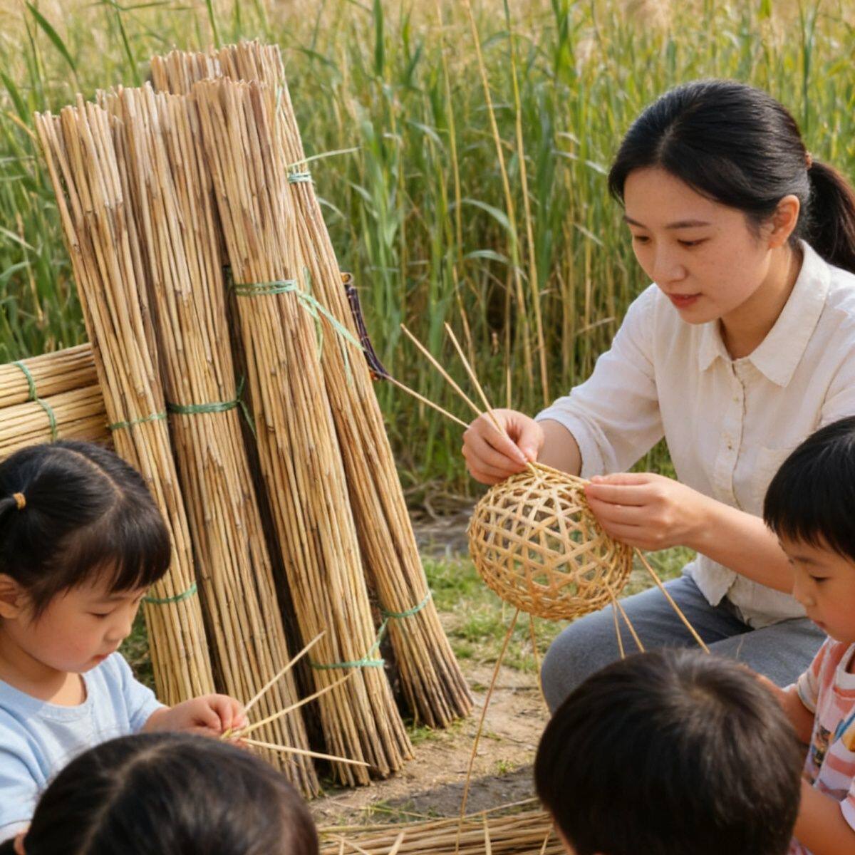 幼儿园手工活动芦苇杆空心芦苇枝秸秆天然树枝去皮真芦苇吊顶装饰