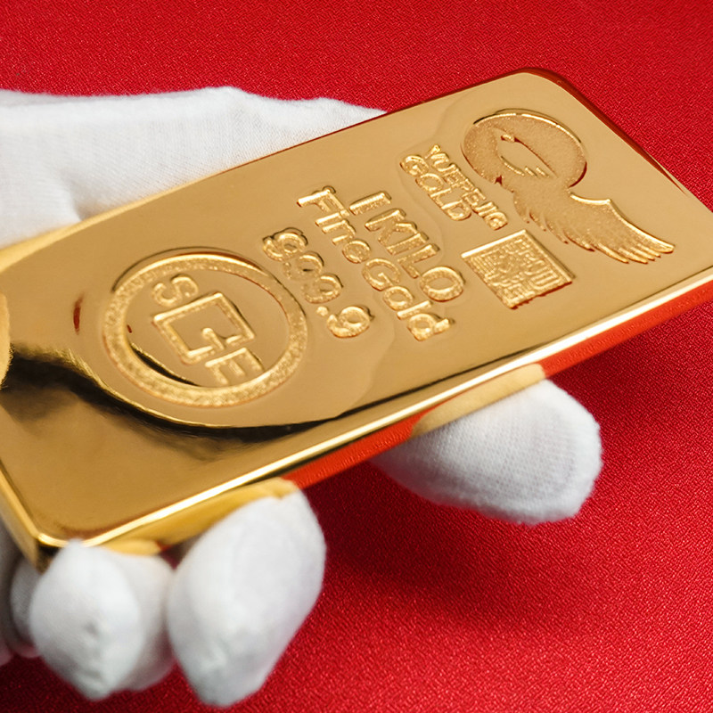 仿真金条金砖金块 铜镀金瑞士大鹏金条样品 金店1000克装饰摆件