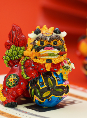新年中国风陶瓷招财狮子摆件一对