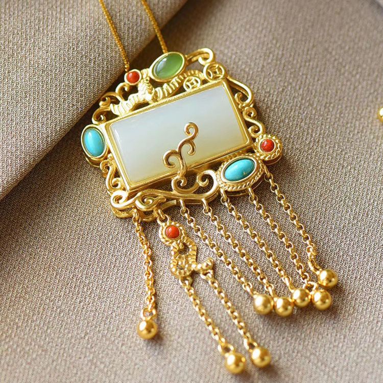 花烛流苏长款925银故宫古风项链