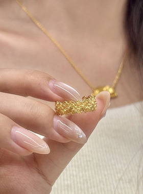 vintage古着金丝羽镂空花丝蝴蝶戒指精美个性日常百搭指环可调节