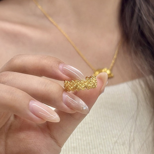 vintage古着金丝羽镂空花丝蝴蝶戒指精美个性日常百搭指环可调节