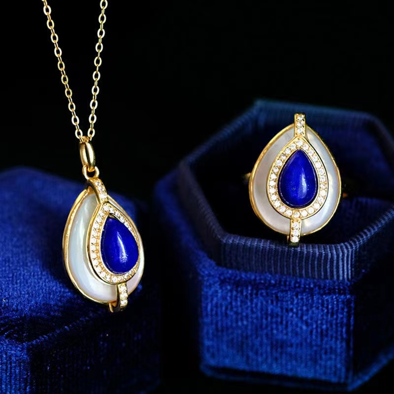 青金石贝母轻奢港风复古高级套装