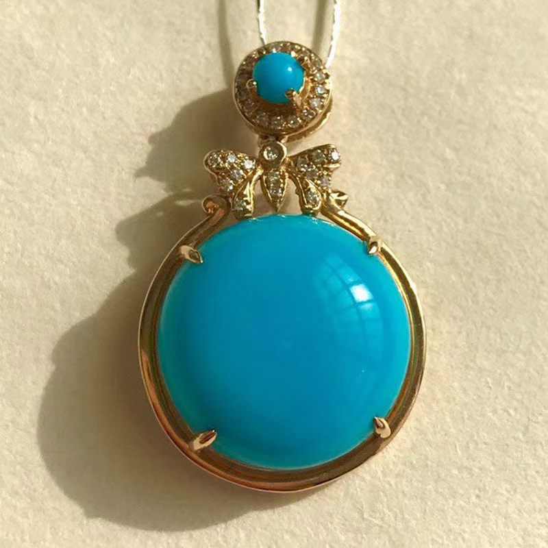 【高瓷蓝】睡美人仿绿松石吊坠镀18K金镶嵌精美奢华高颜值项链女