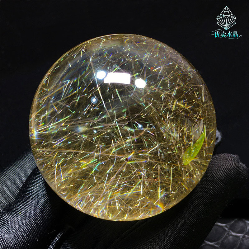 天然维拉斯发晶球萤火虫效应摆件