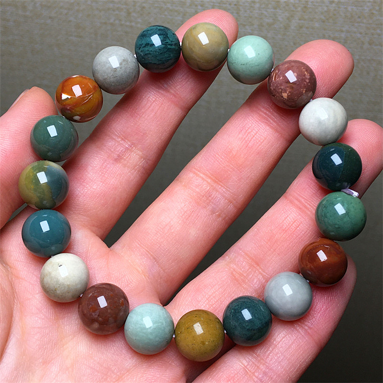 推荐天然阿拉善彩玉手链彩虹色奶昔爆裂纹男女款简约单圈手串饰品