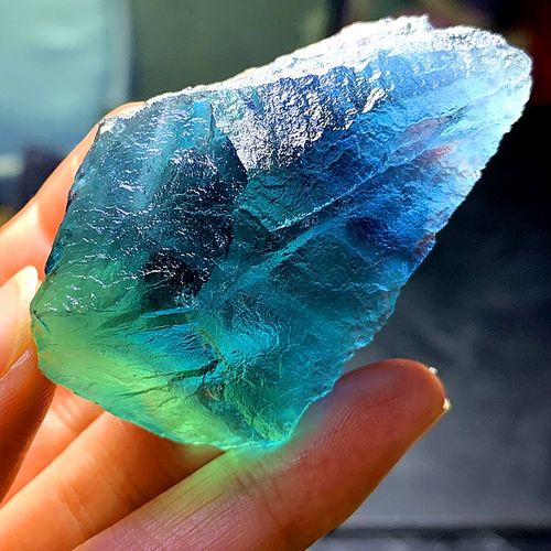 蓝绿萤石原矿水晶毛料造景碎石